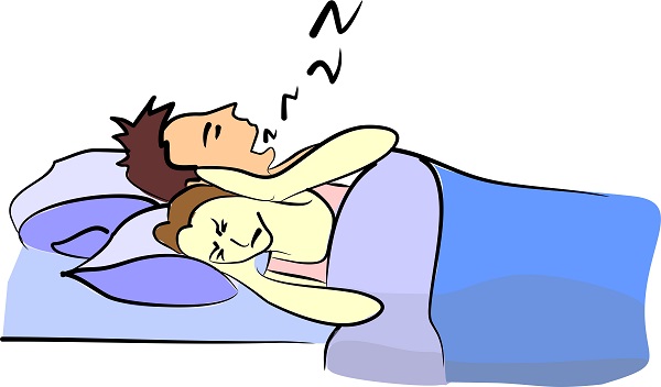 Snoring man in bed illustration